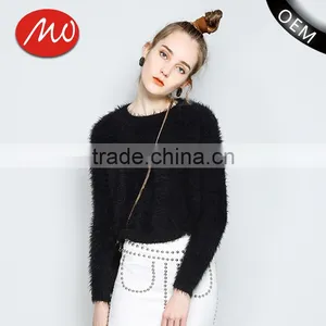 Lady Custom Plain Soft Fuzzy Mohair Fitted Sweater Pullover With High Quality thumbnail-1
