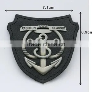 Black PU Leather Patch With Metal Alloy Logo Clothing Labels for Jeans/jacket PLB-017 thumbnail-1