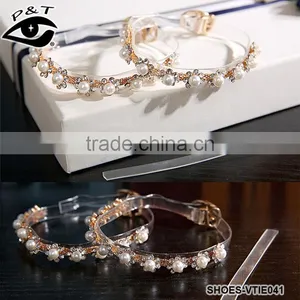 Custom Design Shoelaces With Pearl Rhinestone For Women Adjustable Shoes Straps thumbnail-3