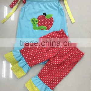 Wholesale Cheap Back to School Baby Girl Clothing Set Apple Printed Children Boutique Outfit thumbnail-5