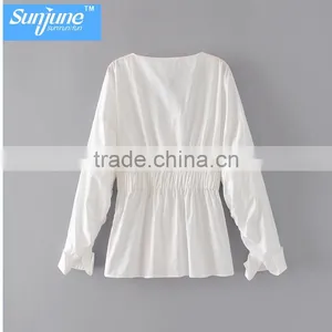High End Womens 100% Cotton Long Sleeve Plain Fashion Blouse thumbnail-2