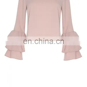 Latest Ladies Tops And Blouses Latest Design Light Pink Ruffle Sleeve Blouse thumbnail-4