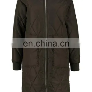 Factory 100% Polyester Women Quilted Long Damiond Quilted Jacket thumbnail-2