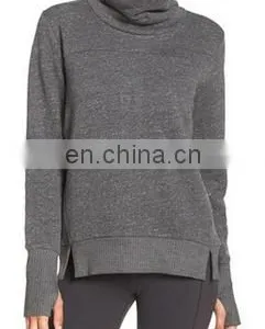 Wholesale Ladies Soft Cotton-Infused Pullover Long Sleeves With Thumbholes Cuffs High Funnel Neck Sweatshirt for Women thumbnail-2