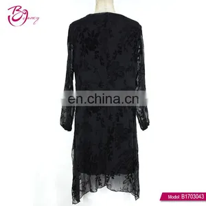 V Neck Black Women Maxi Chiffon Pirnt Velvet Long Dress 2017 thumbnail-2