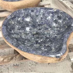 Yellow River Stone Mosaic Sinks,Mosaic River Stone Basins, Stone Sinks thumbnail-3