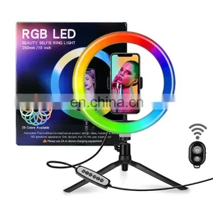 Factory Wholesale 10 " 32 Colour Tiktok Video Photography Makeup Phone Selfie Rgb Ring Light With Tripop thumbnail-3