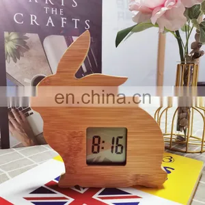 Wholesale Animal Design Rabbit Shape Natural Wooden LED Electronic Digital Alarm Clock thumbnail-5