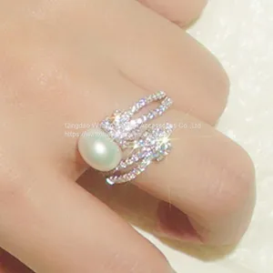 S925 Sterling Silver Ring Women's Diamond Pearl Knot Ring thumbnail-2