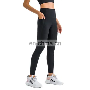 Customized New Nude Feeling Side Pockets Yoga Leggings High Waist Yoga Fitness Pants Women Sports Gym Wear Tight thumbnail-4