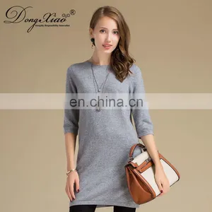 Custom Design Casual Pullover Crew Neck Half Sleeves Pure Cashmere Knitted Women's Sweater Dress thumbnail-6