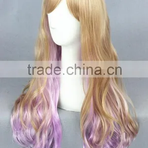 High Quality 65cm Medium Long Wave Blond&Purple Color Mixed Lolita Wig Synthetic Anime Wig Cosplay Hair Wig Party Wig thumbnail-3