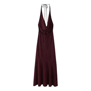 2025 Spring/Summer New European and American Style Women's Fashion Style Sexy Jacquard Hanging Neck Dress thumbnail-1