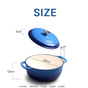 Enameled Cast Iron Round Dutch Oven With Lid and Dual Handles, Heavy-Duty & Small, 5L, Blue thumbnail-2