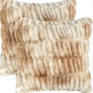 Double-Sided Faux Fur Plush Decorative Throw Pillow Covers Ruched Soft Polyester Cushion for Sofa Couch Bedroom Home Use thumbnail-2
