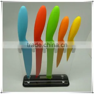 6pcs Stainless Steel Solid Handle Good Quality With Block Color Kitchen Knife Set thumbnail-1