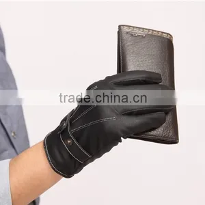 Three Lines With Velvet Men's Leather Gloves, Fall and Winter Warm Velvet Fashion Line Cycling Gloves, Cold Weather Gloves thumbnail-3