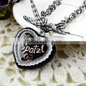 NEU German Bavarian Oktoberfest Kropfband Halsband Halskette Edelweiss Herz Brezel /Trachten Dirndl Schmuck Heart Necklace thumbnail-1