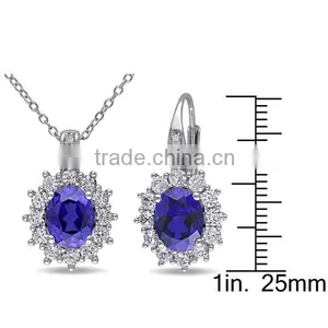 Sterling Silver Cubic Zirconia Blue and White Sapphire Jewelry Set Wholesale thumbnail-2