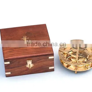 Nautical Solid Brass Round Sundial Compass-Sundial Compass With Rosewood Box 13433 thumbnail-3