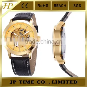 Transparent Automatic Watch Men's Black Leather Band Mechanical Wrist Watch Gold Stainless Steel Quartz Watch thumbnail-2