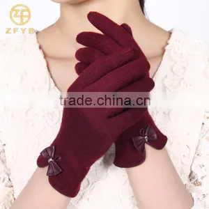 ZF5189 Newest Styles Red Color Touch Screen Soft Wool Gloves for Ladies thumbnail-1