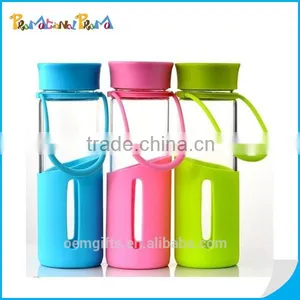 16 Oz. Glass Candy Color Water Bottle With Silicone Strap thumbnail-1