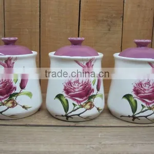 Three Pcs of Colorful Ceramic Tea Coffee Cookie Sugar Canister Set thumbnail-1