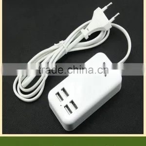 Original 5V 3A 15W EU Plug 4-Ports USB Wall Charger Adapter for IPhone 6 Desktop Charger Adapter With 1.5m Cable Line White thumbnail-1