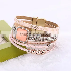 Multilayer Rhinestone Magnetic Korea Velvet Crystal Wrap Bracelet thumbnail-4