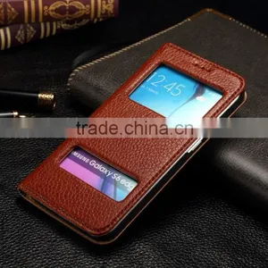 Genuine Leather Cover Window Display Stand Phone Flip Case For Samsung Galaxy S6 Edge thumbnail-1
