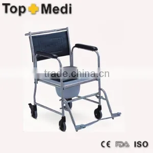 TOPMEDI Hot Sale Light Weight Handicapped Stainless Steel Commode Wheelchair thumbnail-1