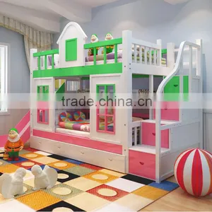Factory Price Colourful Wood Children Bunk Bed With Slide thumbnail-6
