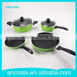 6Pcs Green Non-Stick Coating Die Casting Aluminum Cookware Set With Glass Lid thumbnail-1