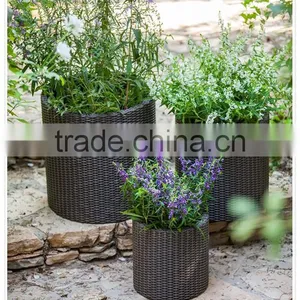3-piece Indoor/Outdoor Resin Rattan Round Planter thumbnail-6