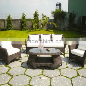 4 Pcs Outdoor Garden Plastic Rattan Sofa Set thumbnail-1