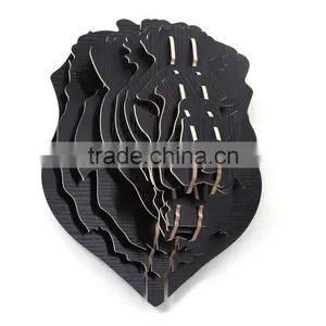 DIY 3D Wooden Puzzle Lion Decor Fake Animal Heads Faux Lion Head Wall Decor Carved Wood Art thumbnail-5