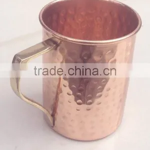 BPA FREE HAMMERED FINISH MOSCOW MULE SOLID COPPER STRAIGHT MUG WITH BRASS HANDLE, MOSCOW MULE COPPER MUGS, INDIAN COPPER MUGS thumbnail-3