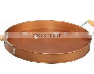 Victoria Deco/Copper Brush Round Metal Serving Tray Beverage Holder thumbnail-1
