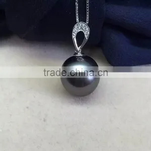Wholesale 11-12mm Black Tahitian Pearls 14k Gold Pendant thumbnail-1