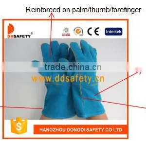 DDSAFETY 2017 Green Cow Split Safety Gloves With Reinforced Blue Leather Palm Glove thumbnail-1