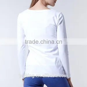 100%cotton Plain Long Sleeve Loose Fit t Shirt for Women thumbnail-4