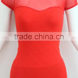 Ladies Red Short Sleeve T-shirt With Mesh in Shoulder Part thumbnail-3