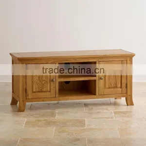 Rustic Oak Wood TV Unit With 2 Doors With Good Design and 100% Solid Oak Wood Furniture thumbnail-2