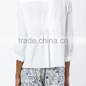 High Quality Ladies Fancy White Pleated Blouse Fashion Design thumbnail-3