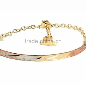 Imitation Three Tone Plated Bangle Bracelet With Extension Link Chain thumbnail-1
