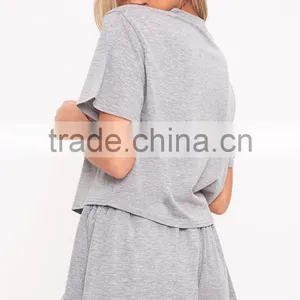 Cheap Price Custom Logo Print Ladies Pajamas Short Pyjama Summer Grey Loungwear Set thumbnail-2