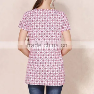 Summer Short Sleeve Nursing Clothes Floral Breastfeeding Clothing Cotton Maternity Mother Outdoor Tops thumbnail-2