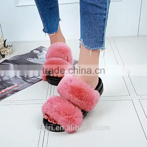 Rabbit Fur Women Fur Slippers Fashion Warm Gladiator Sandals Ladies Summer Flats Casual Platform Slides Fslipper-5 thumbnail-4