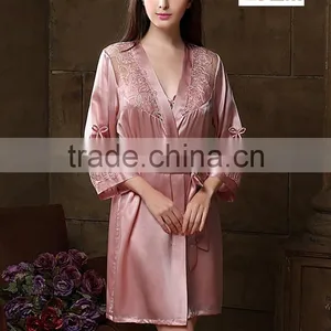 0857 Woman Sexy Lace Robe Satin Lace Robe thumbnail-1